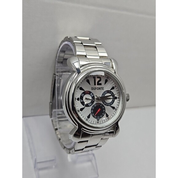 Dufonte Lucien Piccard Quartz Day Date 24 Hour New Battery 83026SL Mens Watch SS - Picture 3 of 11